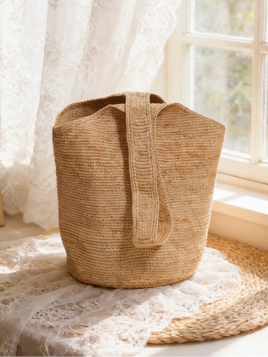 Handbags - Natural Straw Knit Tote Bag - Neutral Beige